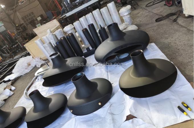 Chemin de chauffage Table ronde en acier au carbone de style européen Meubles de luxe de haute qualité Noir Art en verre moderne rotatif 5