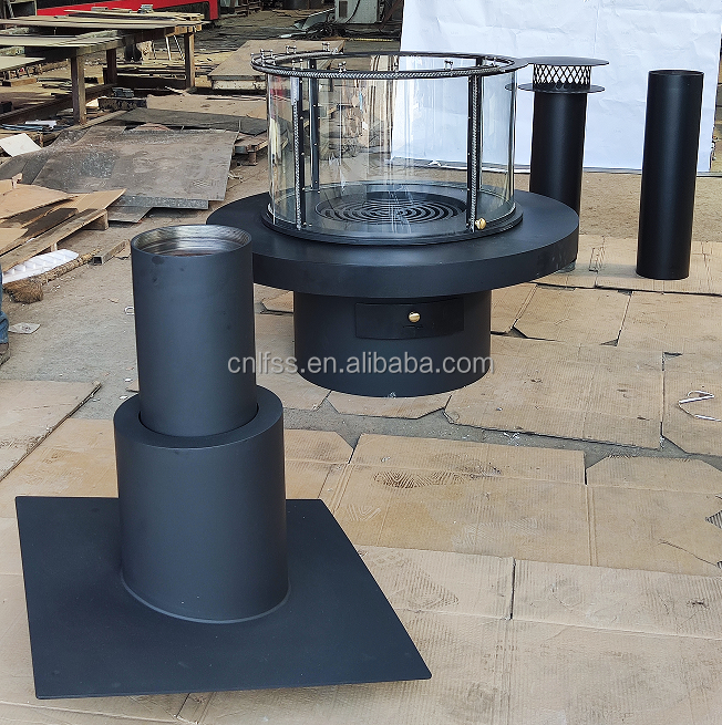 Chemin de chauffage Table ronde en acier au carbone de style européen Meubles de luxe de haute qualité Noir Art en verre moderne rotatif 4