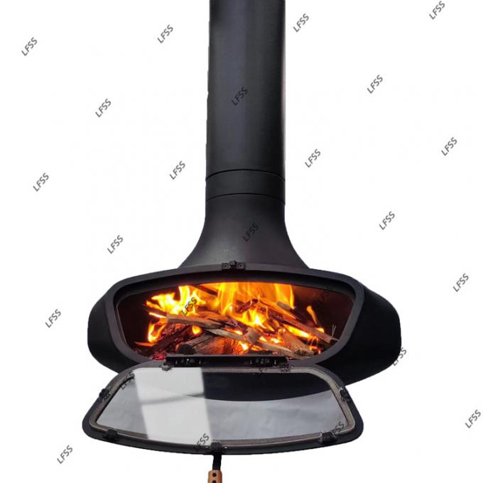 Bois suspendu noir, foyer brûlant, cheminée de toit, intérieur, acier, sur mesure 21