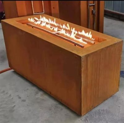 Rectangle Hidden LP Tank Corten Steel Gas Fire Pit Table For Backyard  Propane Burner