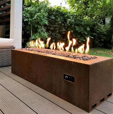 Rectangle Hidden LP Tank Corten Steel Gas Fire Pit Table For Backyard  Propane Burner
