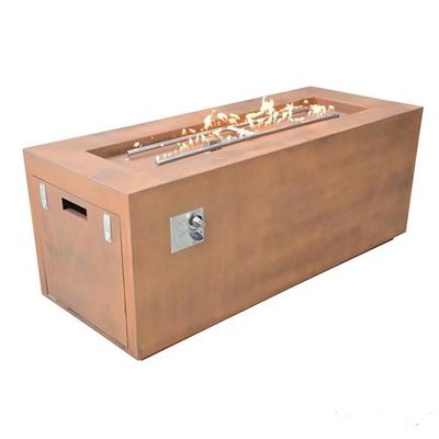 Rectangle Hidden LP Tank Corten Steel Gas Fire Pit Table For Backyard  Propane Burner