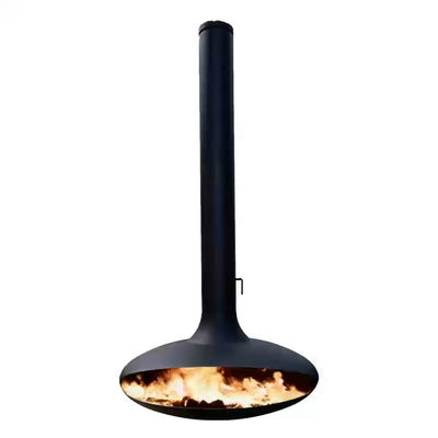 Suspended wood burning fireplace indoor steel custom black paint